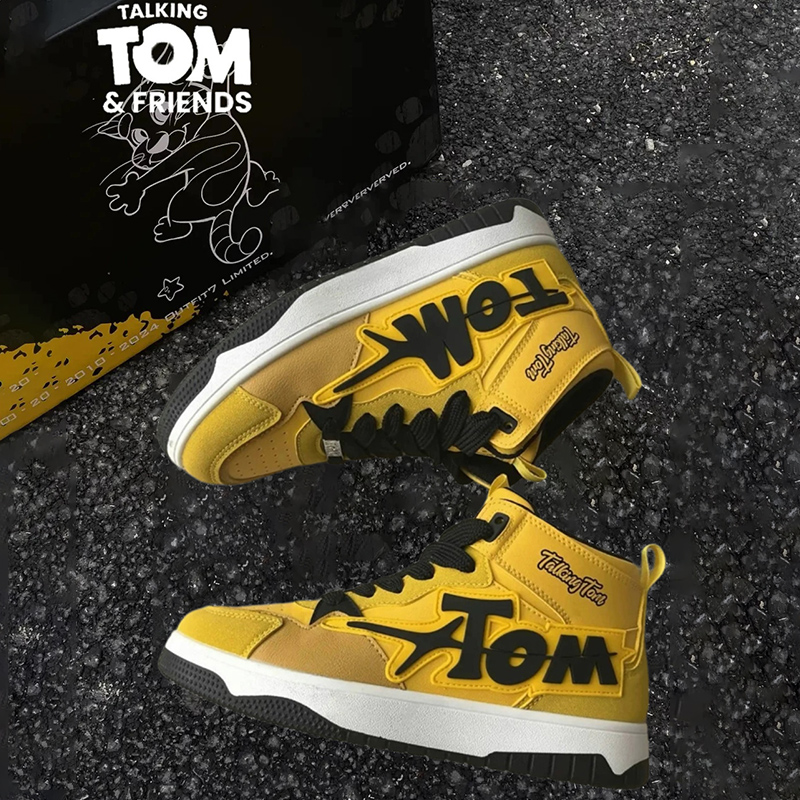 汤姆猫高帮板鞋情侣皮面运动鞋