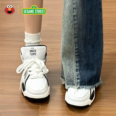 Sesame Street芝麻街高帮板鞋男女款冬季篮球气垫减震白色运动鞋