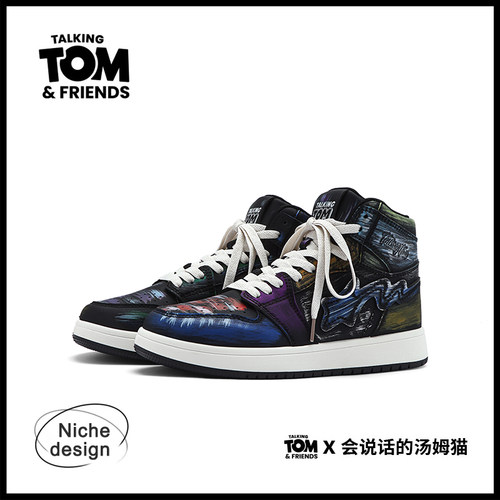 汤姆猫高帮板鞋情侣韩版涂鸦男鞋