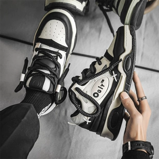 男款 休闲运动黑白熊猫滑板鞋 小众厚底老爹潮鞋 春秋季 潮牌大面包鞋