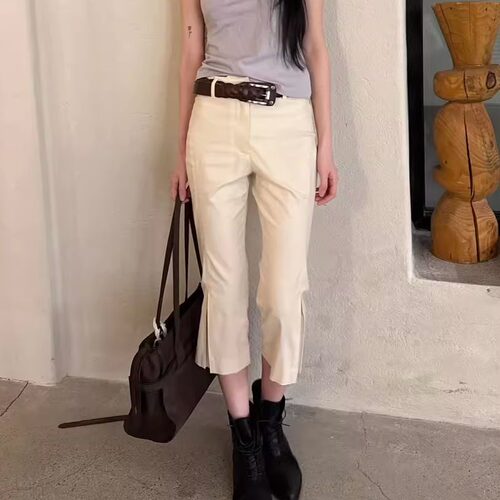 verso 26春夏 时尚百搭微弹七分设计感喇叭裤纯色开叉裤子