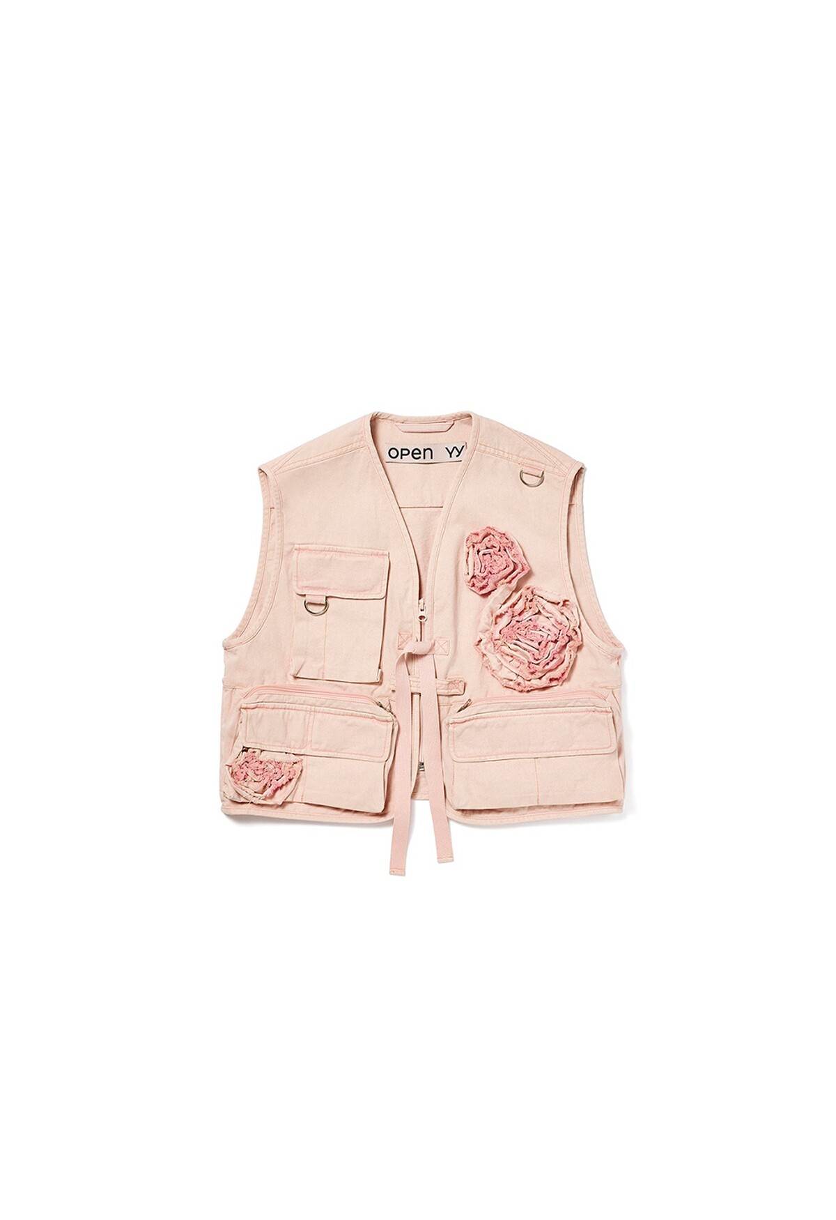 open yy25SS 韩国设计师品牌25春季新款玫瑰口袋工装甜酷风马甲