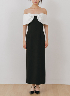 ganisong 26ss 买手店代购直邮 蝴蝶结露肩晚礼服连衣裙