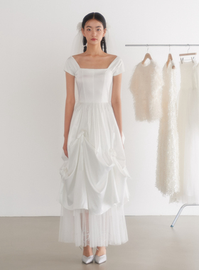 ganisong 26ss 买手店代购直邮 蝴蝶结褶皱多层晚礼服连衣裙婚纱