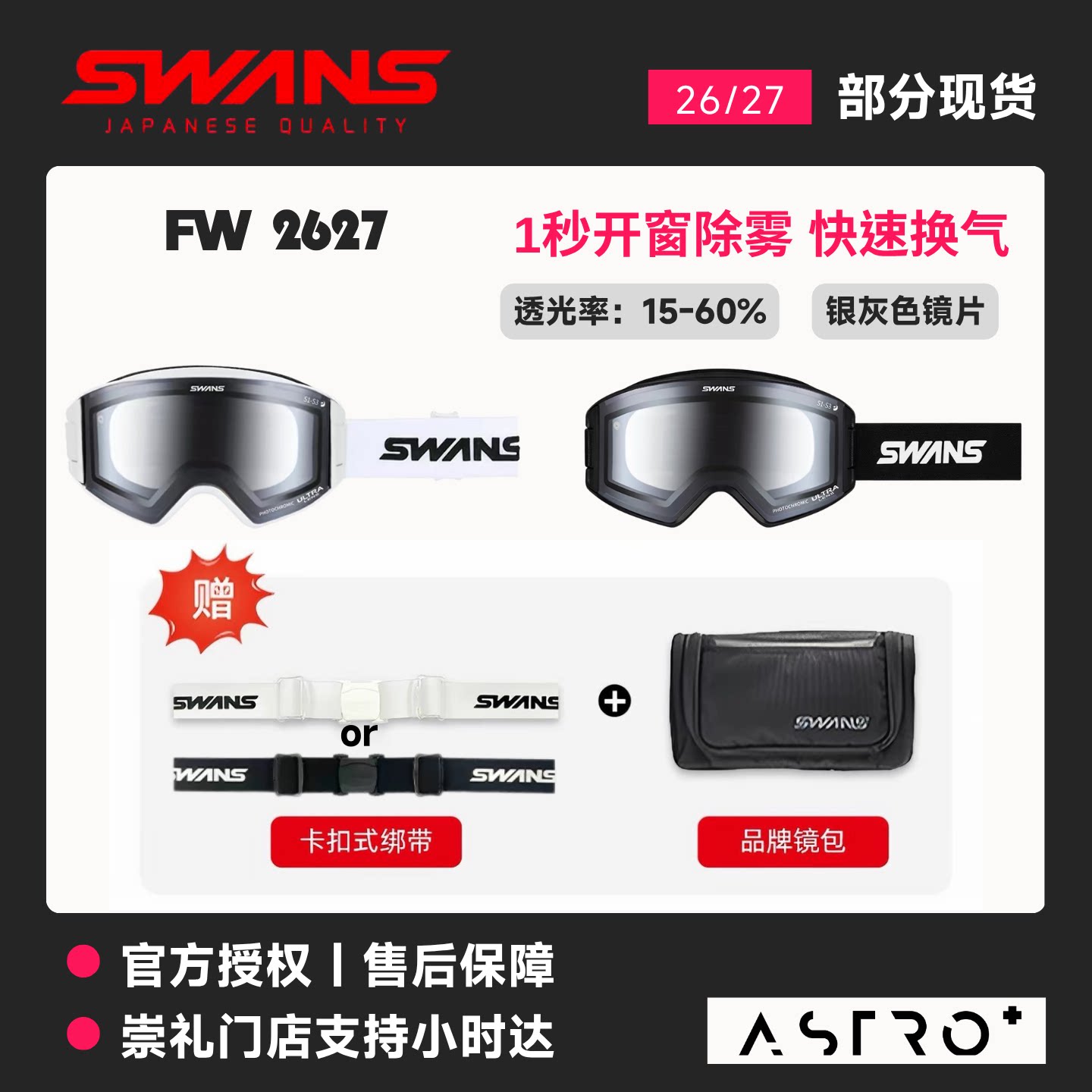 SWANS雪镜防雾开窗滑雪眼镜快拆