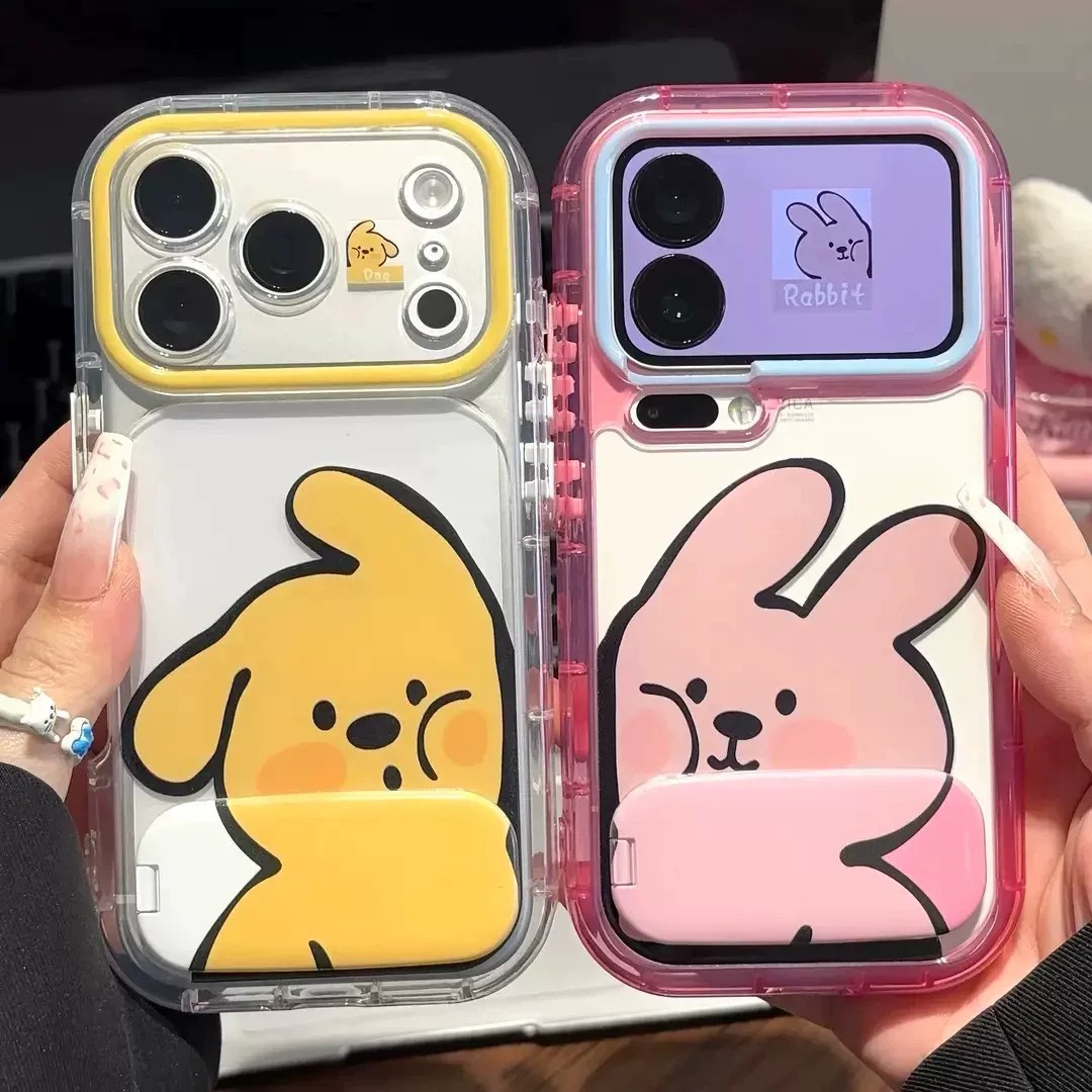 糖果透彩边框大头像线条小狗兔子适用iPhone17可爱苹果18手机壳16