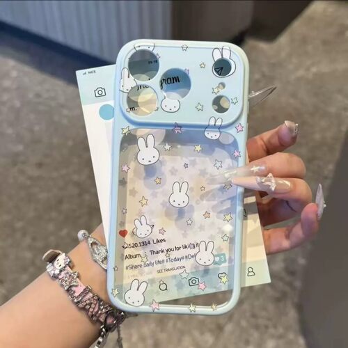 缤纷马卡龙边框苹果17Pro硬壳弥散小兔头像五角星iPhone18手机壳
