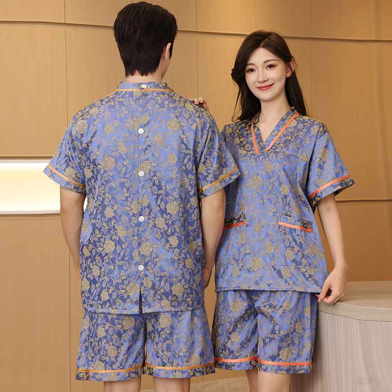 艾灸服男女款纯棉后背开扣桑拿按摩服采耳拔罐刮痧针灸足疗美容服