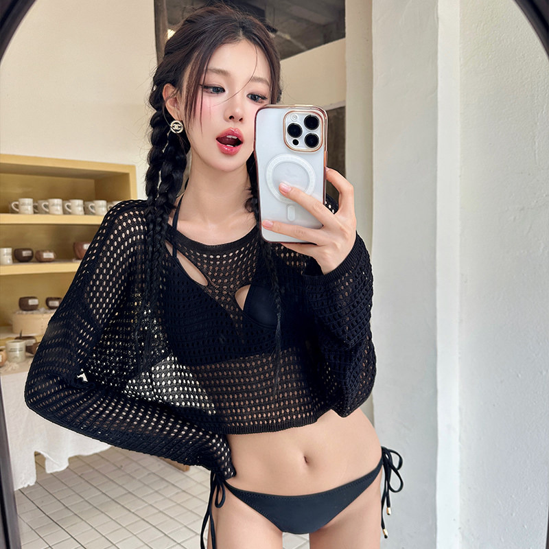 泳衣女2025新款性感比基尼分体三角长袖防嗮小胸聚拢度假温泉泳装
