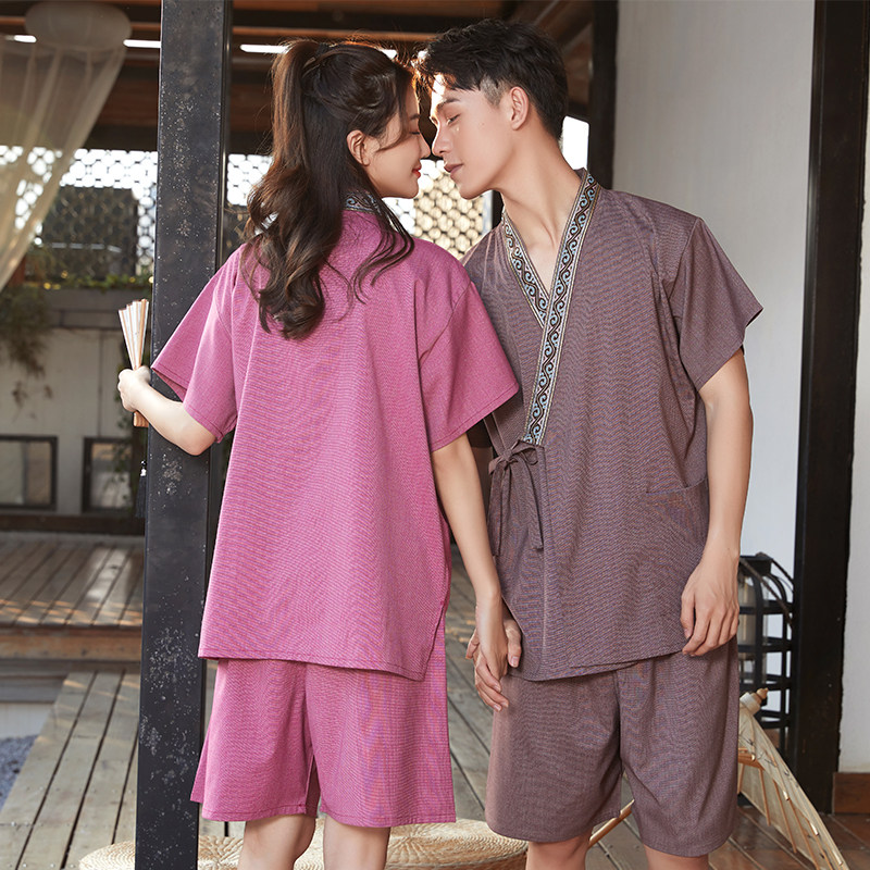 高端汗蒸服男女款苎麻桑拿按摩洗浴服开衫和服纯棉足浴美容服套装