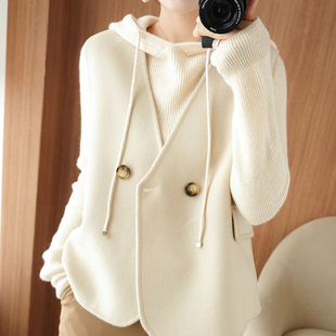 秋冬100羊毛马甲女士双面呢外套百搭V领无袖上衣短款无袖绒衫马夹