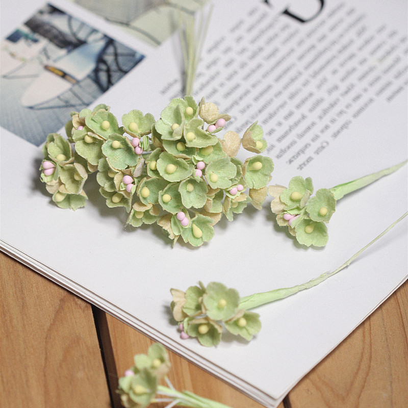 绿色五色梅 迷你 绒布 小纸花束5.5元一把8小枝每枝5朵1CM