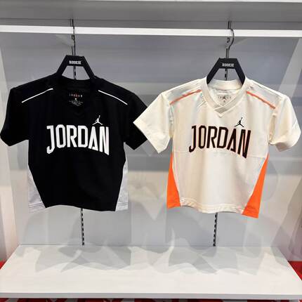 JORDAN乔丹26年夏专柜男女童V领短袖舒适运动速干T恤JD2622007