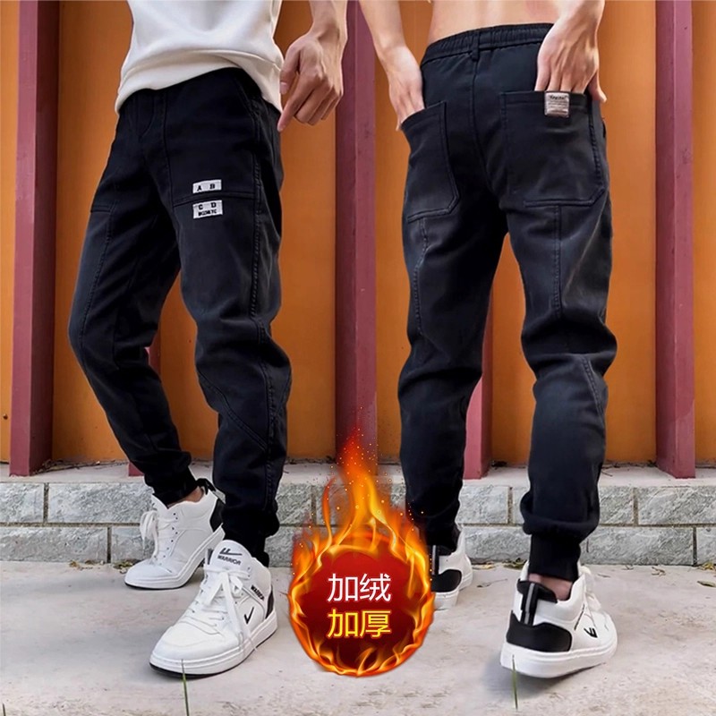 冬季新款加绒牛仔裤男士潮牌