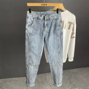 男士 九分裤 宽松直筒2024夏季 哈伦休闲锥形百搭潮牌工装 新款 牛仔裤