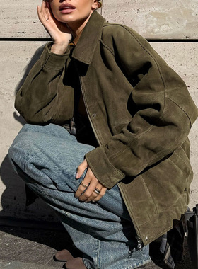 Last danse复古麂皮外套女2025早秋新款翻领拉链韩系漂亮宽松夹克