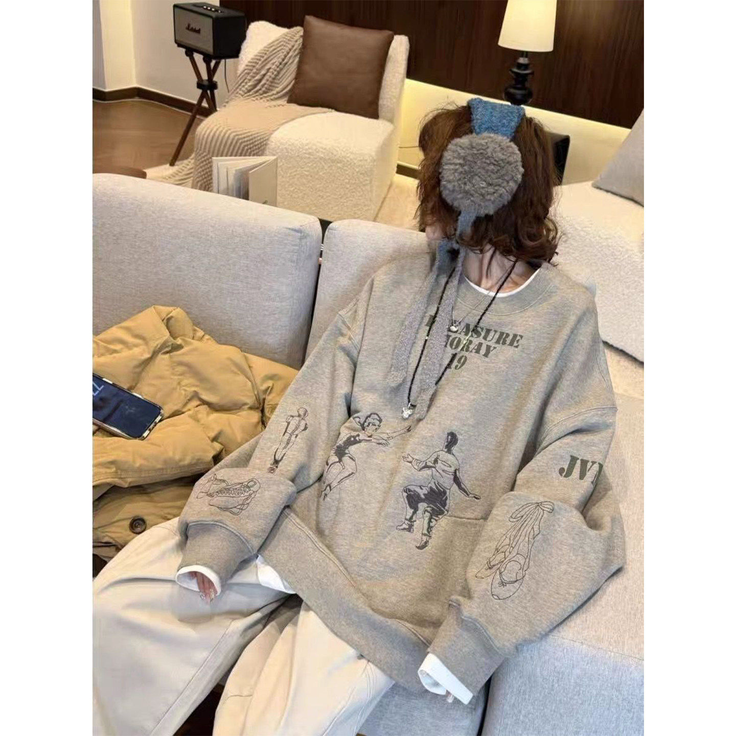Lastdne韩系复古卫衣女设