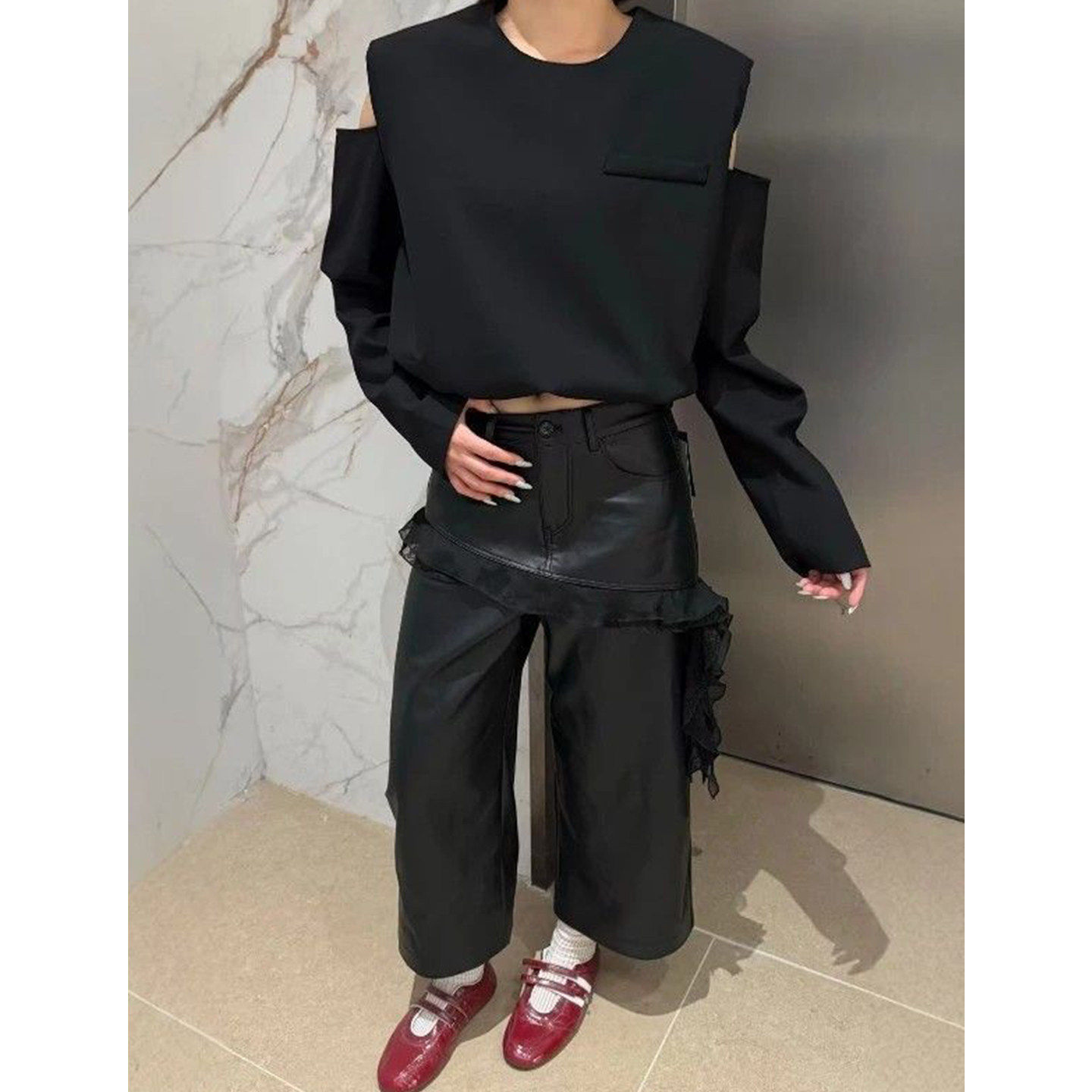Lastdne韩系复古皮裤女黑