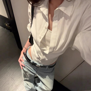 2026法式 Last danse连体白色衬衫 女长袖 收腰POLO领上衣假两件 修身