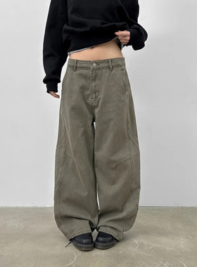 Last danse 美式复古牛仔裤女水洗做旧宽松直筒休闲弯刀裤工装裤