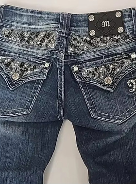 Last danse美式Y2K辣妹低腰牛仔裤女2026新款复古亮片修身微喇裤