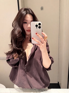 Last danse 紫色莱赛尔天丝亚麻衬衫女长袖夏薄款宽松防晒外套