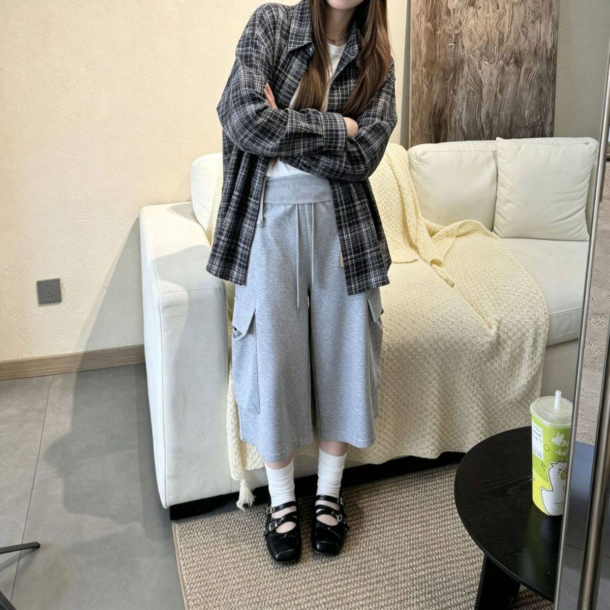 Lastdne韩系复古七分裤女