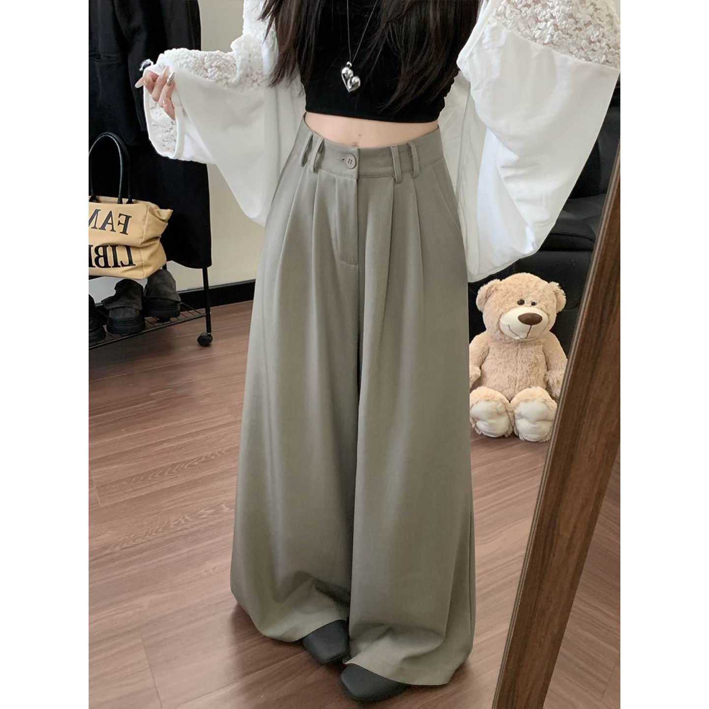 Lastdne韩系复古西裤女垂