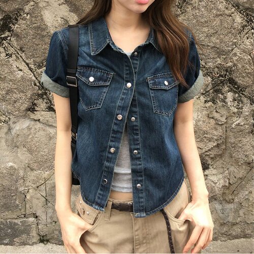 美式复古牛仔衬衫女2026春
