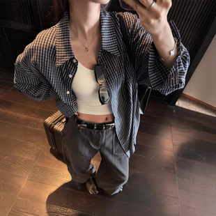 女长袖 Last danse美式 复古格子衬衫 宽松显瘦休闲格纹衬衣外套 新款