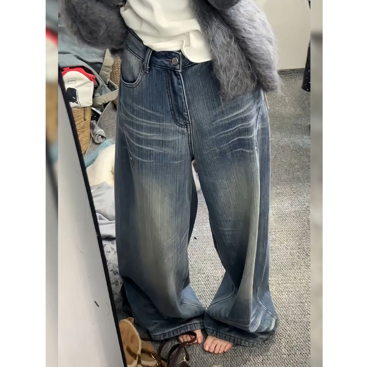 Lastdne美式复古牛仔裤女