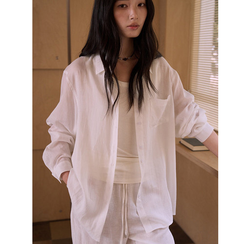 天丝亚麻衬衫女长袖新款莱赛尔