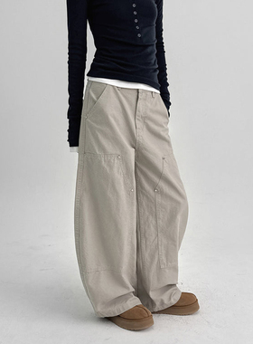 Last danse美式街头弯刀裤女宽松直筒休闲复古休闲伐木铆钉工装裤