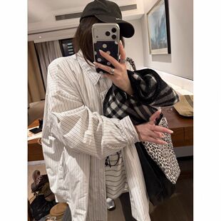 Last danse韩国东大门条纹衬衫女夹棉加厚休闲宽松加棉衬衣棉服外
