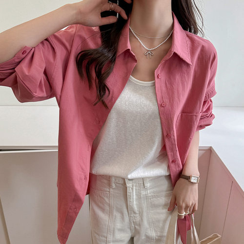 韩系棉衬衫女长袖薄款宽松休闲
