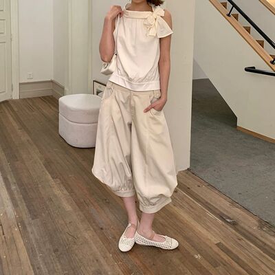 Last danse老钱风复古九分裤女夏薄款闲解构重工捏褶日系灯笼裤