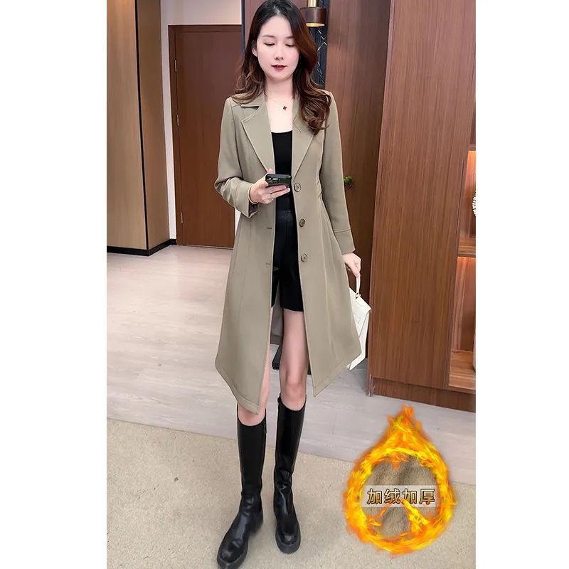 女士风衣中长款冬季加绒加厚保暖洋气收腰显瘦长袖气质大衣外套潮