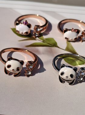 创意熊猫水钻成都纪念女士指环