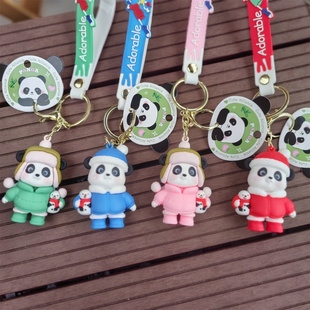卡通雪人熊猫钥匙扣国潮可爱公仔挂件汽车情侣包包钥匙挂饰小礼品