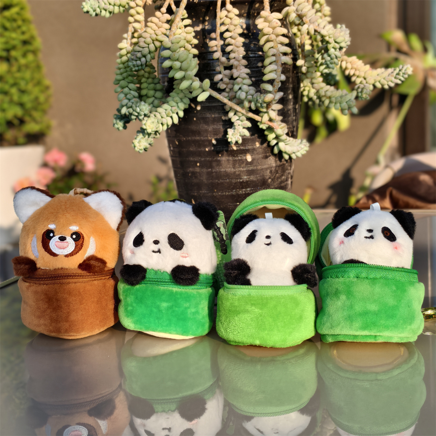 可爱熊猫竹筒毛绒钥匙扣