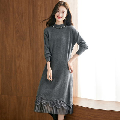 秋冬配大衣毛衣裙半高领宽松内搭高级感轻奢中长款针织打底连衣裙