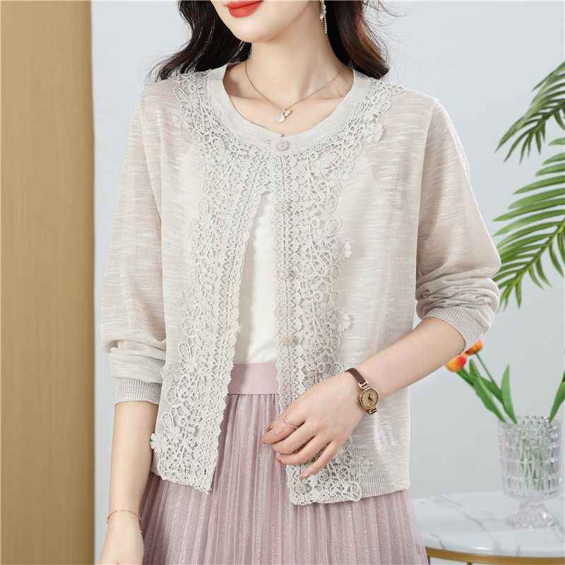 蕾丝长袖开衫旗袍裙子小披肩女夏天外搭短款冰丝针织衫宽松薄外套