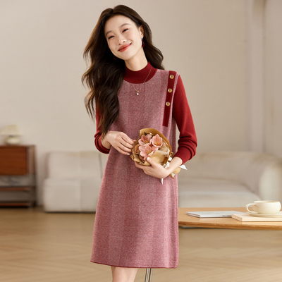 高级感气质小个子针织连衣裙女秋冬2025新中长款毛衣遮屁股打底衫