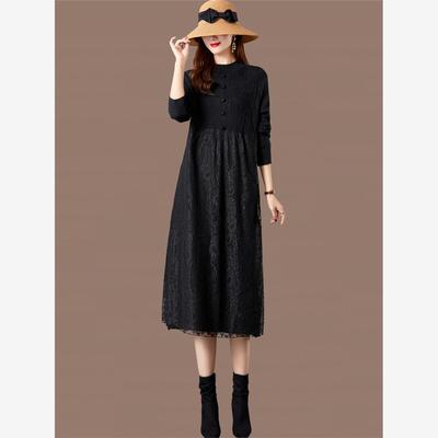 配大衣女款秋冬季内搭小个子长款毛衣蕾丝针织洋气打底衫连衣裙子