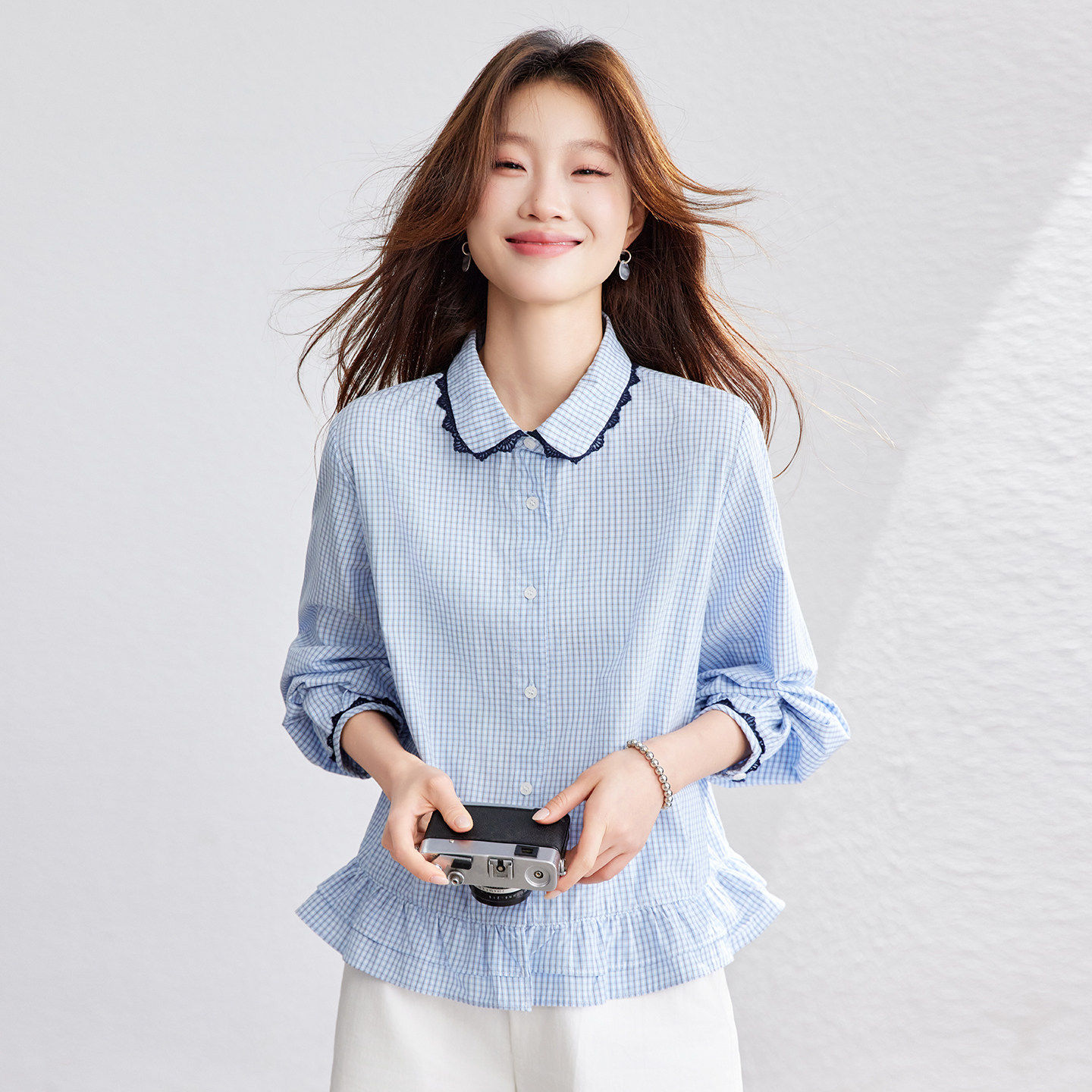 纯棉长袖衬衫女春秋装2026年新款宽松百搭高级感轻奢衬衣全棉上衣