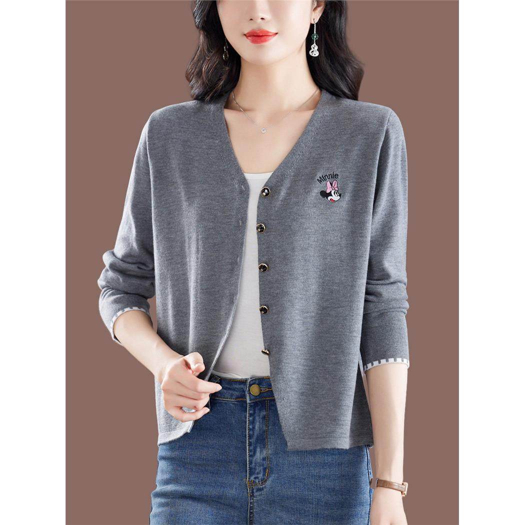 小款V领针织开衫女宽松外搭2024新款春秋小个子刺绣毛衣短外套薄,女装/女士精品,中老年女装,淘宝优惠券,粉丝福利购,淘宝优惠卷