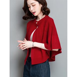 开衫薄款女搭配吊带裙外搭上衣2025年春秋季斗篷披肩红色小坎肩女