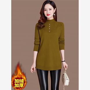 小个子一体加绒加厚打底衫女秋冬新款中长款配大衣大款毛衣裙内搭