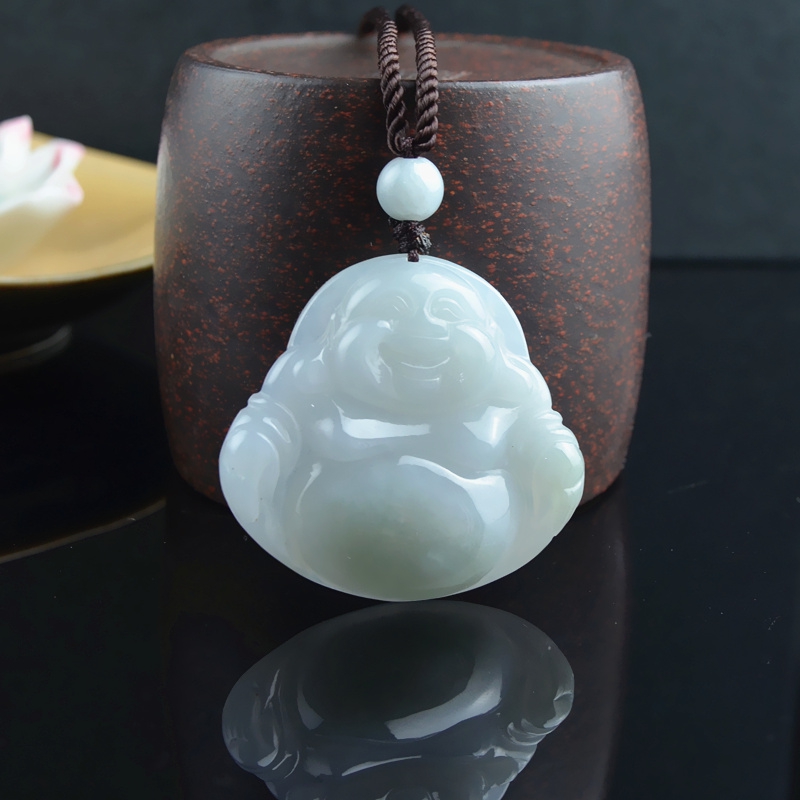 翡翠弥勒佛大肚玉佛项链 天然缅甸A货玉佛挂件佛玉吊坠礼物