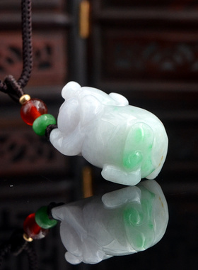 天然a货翡翠猪吊坠翠绿如意玉猪挂坠胖嘟嘟立体玉生肖猪挂件10413